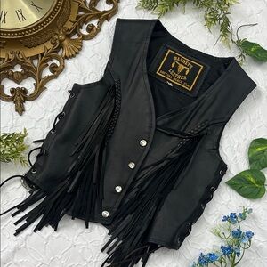 Barneys Black Leather Fringe Vest